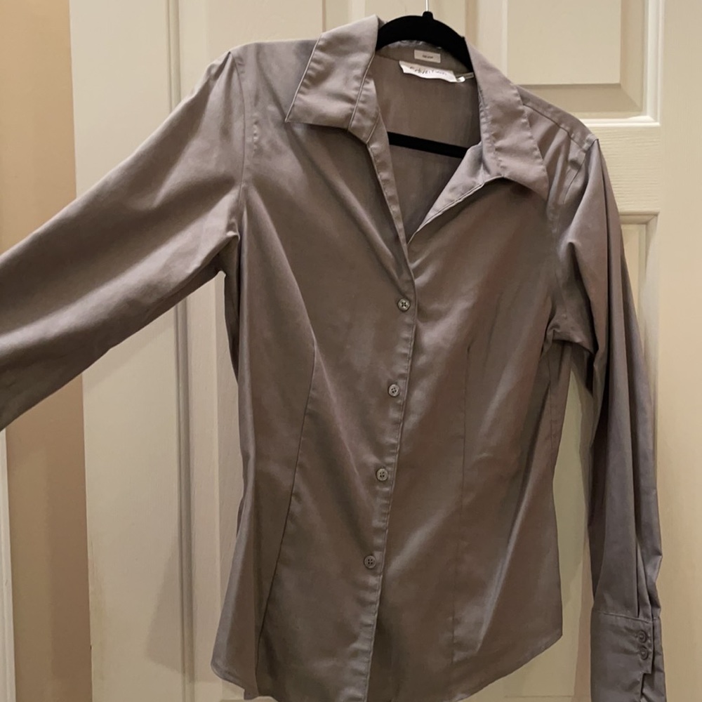 Calvin Klein Taupe Button-Up Blouse